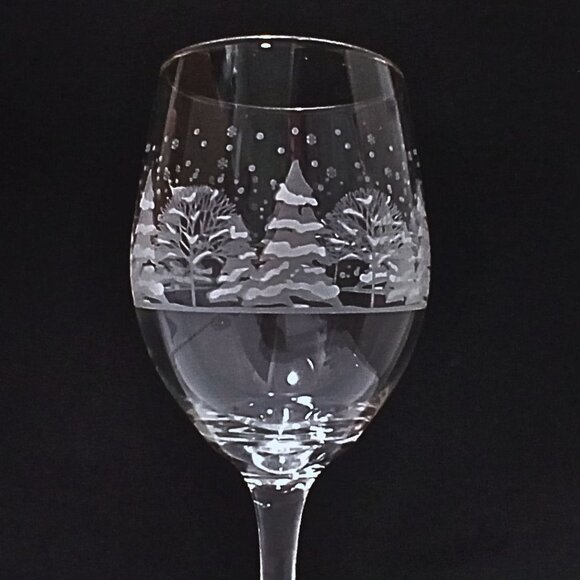 Vintage Libbey Arbys Wine Glass Set of 3 Goblet Christmas Winter Snow Pine Tree - Picture 3 of 5